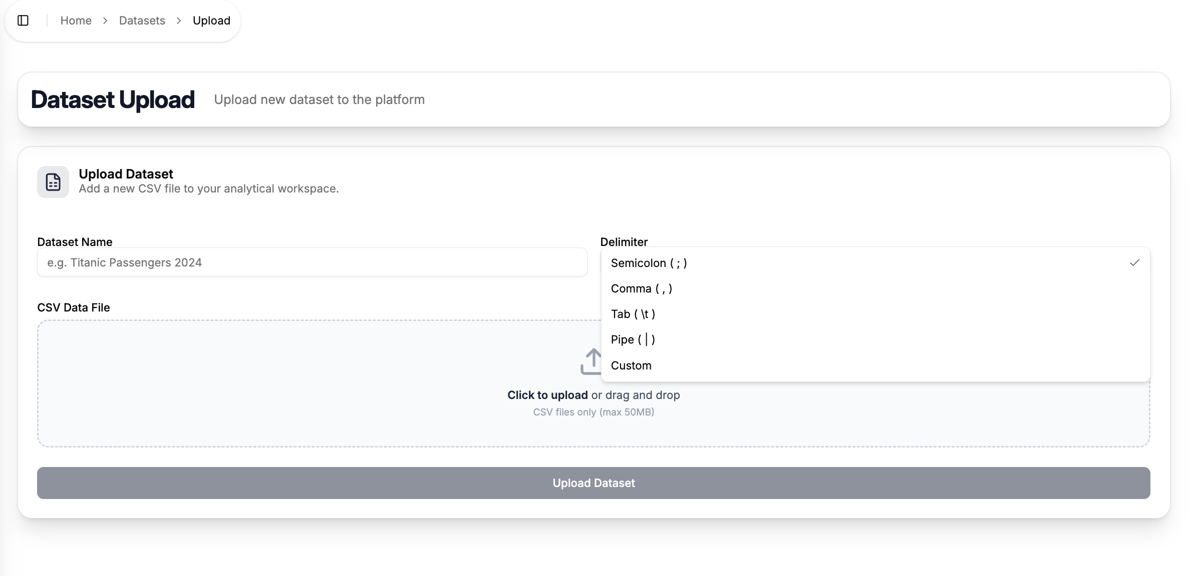 Dataset upload form