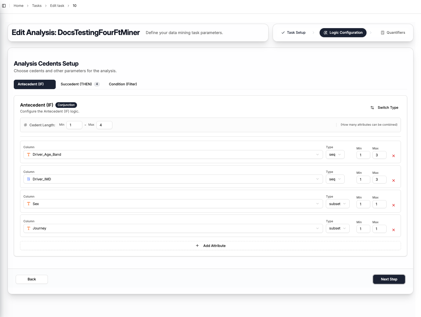 4ft-Miner Step 2 - Antecedent