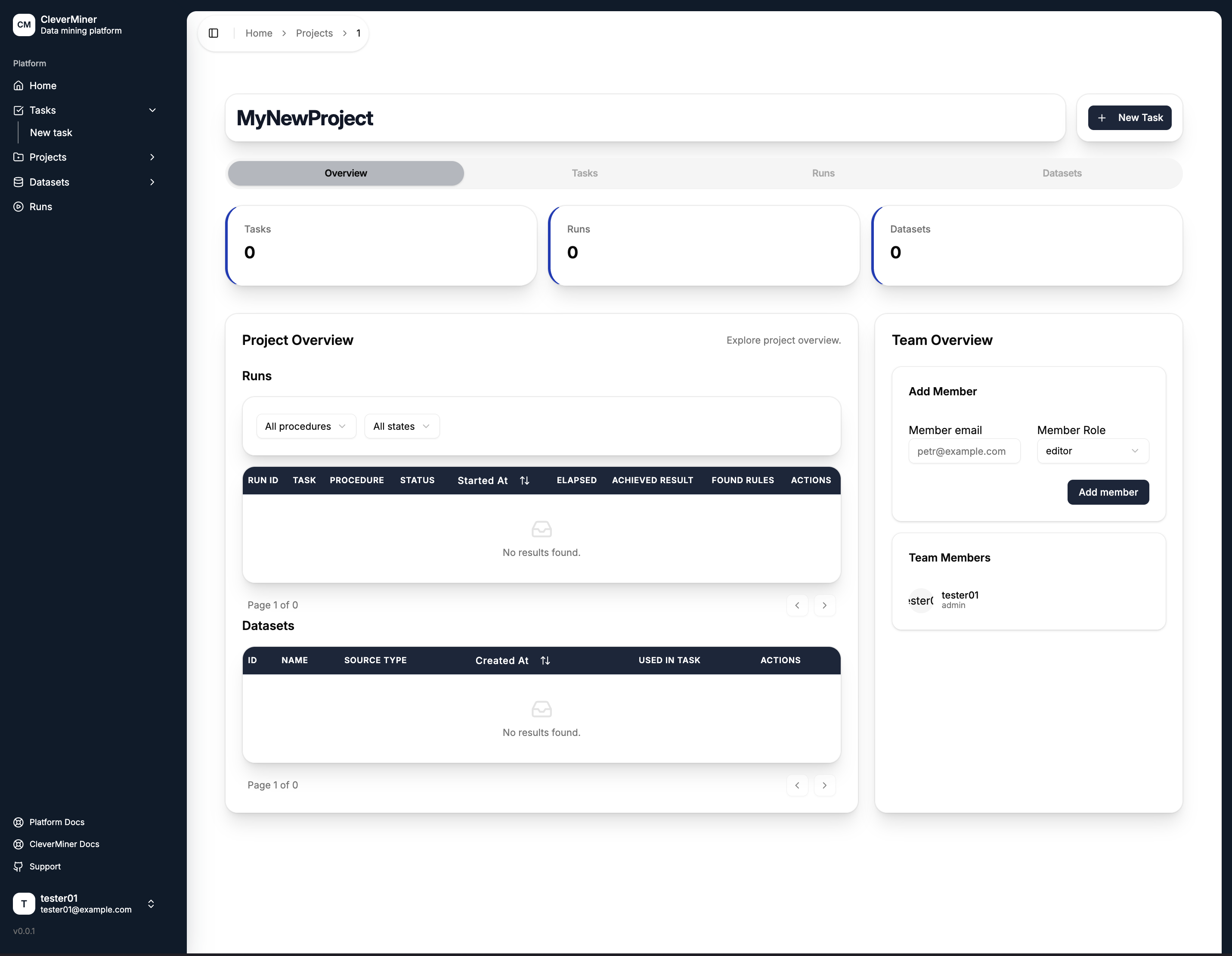 Project overview page
