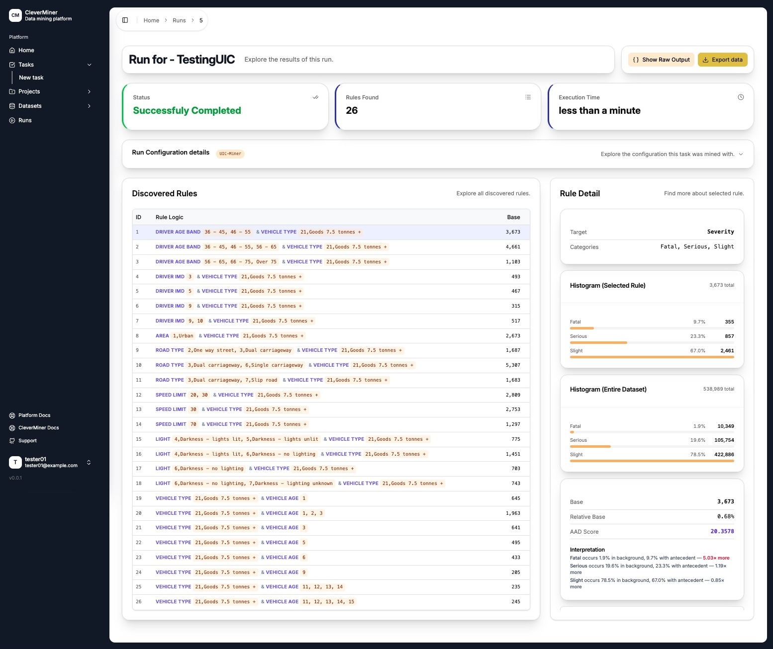 UIC-Miner results page