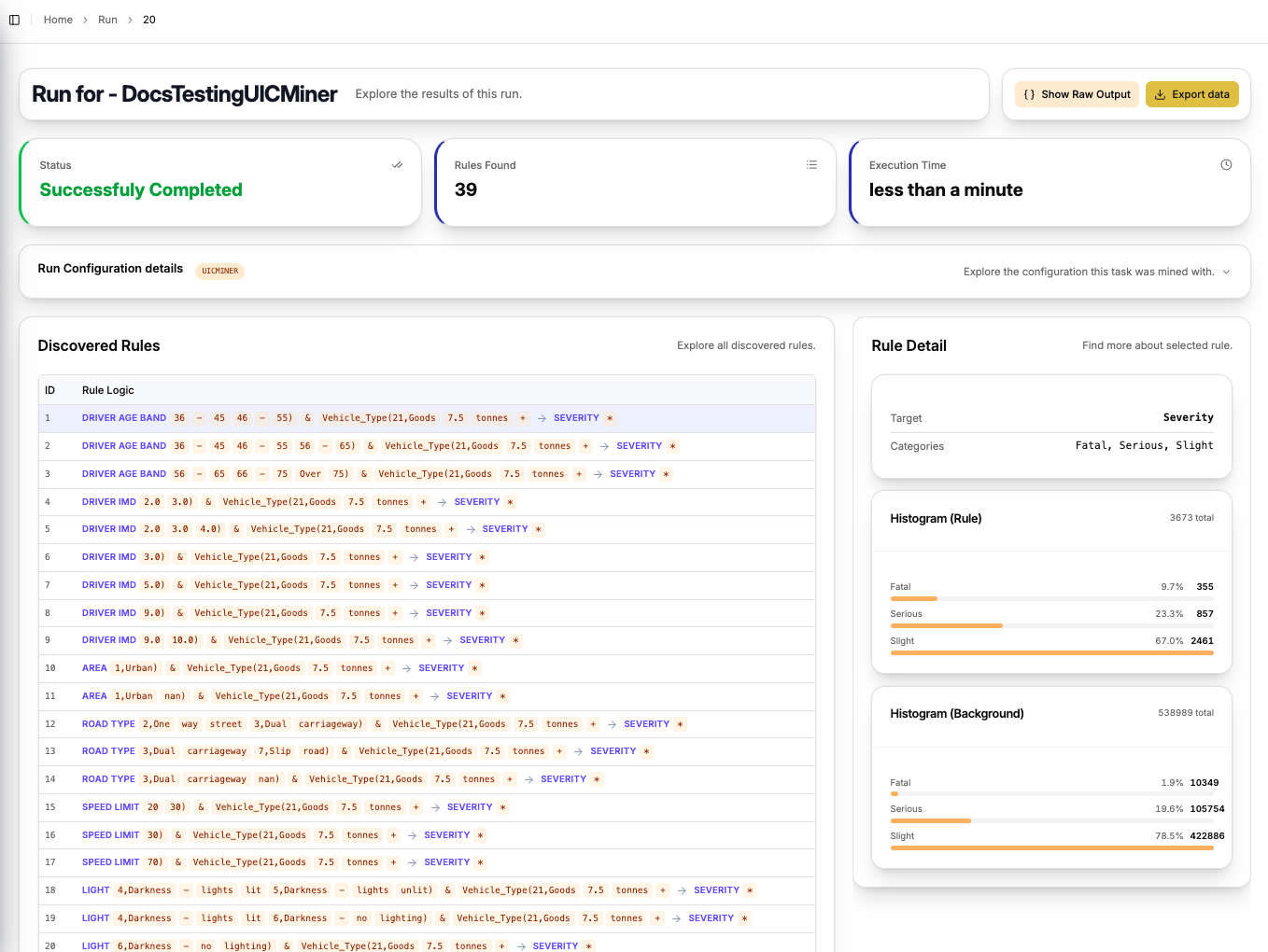 UIC-Miner results page