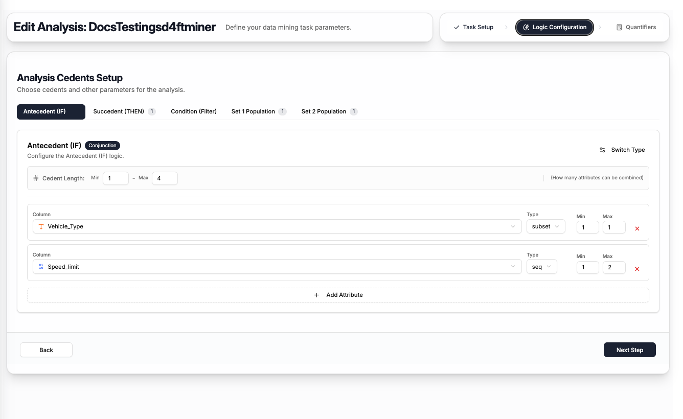SD4ft-Miner Step 2 - Antecedent