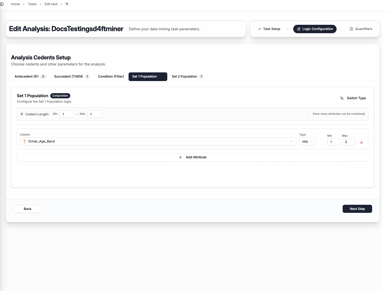 SD4ft-Miner Step 2 - Set 1 Population