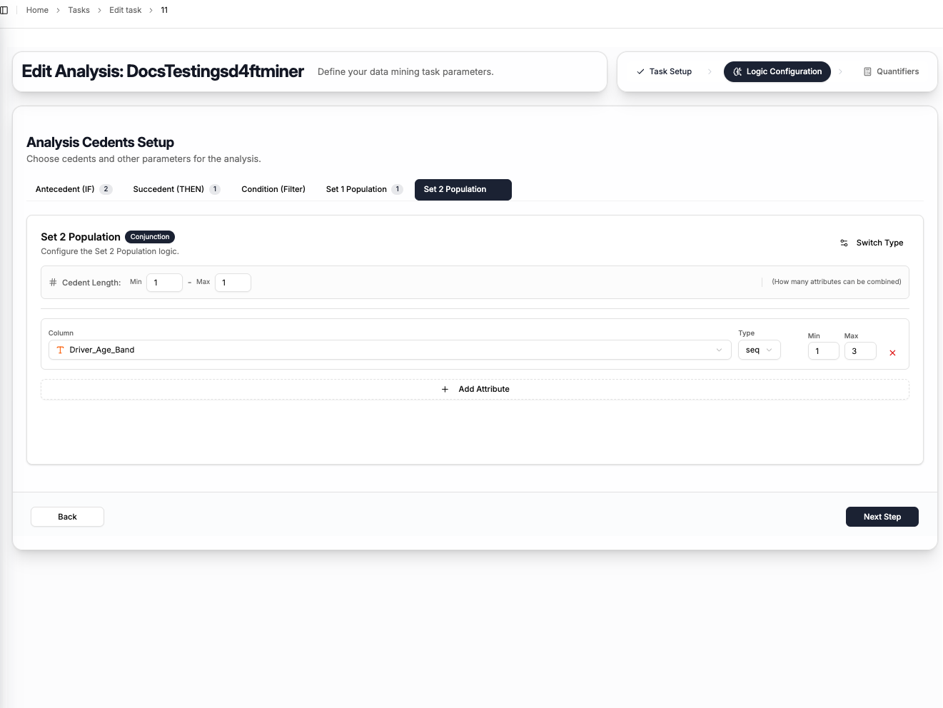 SD4ft-Miner Step 2 - Set 2 Population