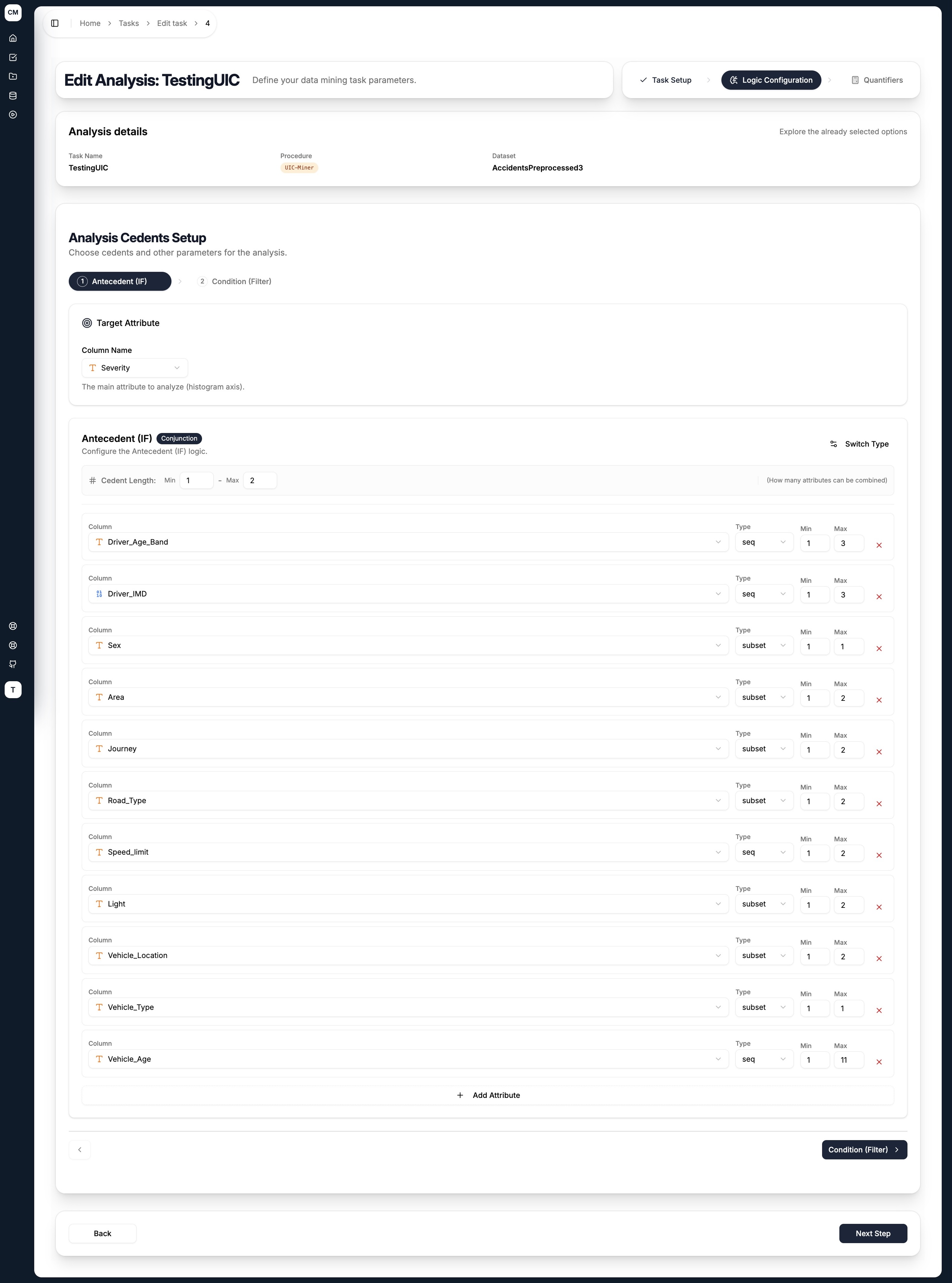 UIC-Miner Step 2 - Logic Configuration