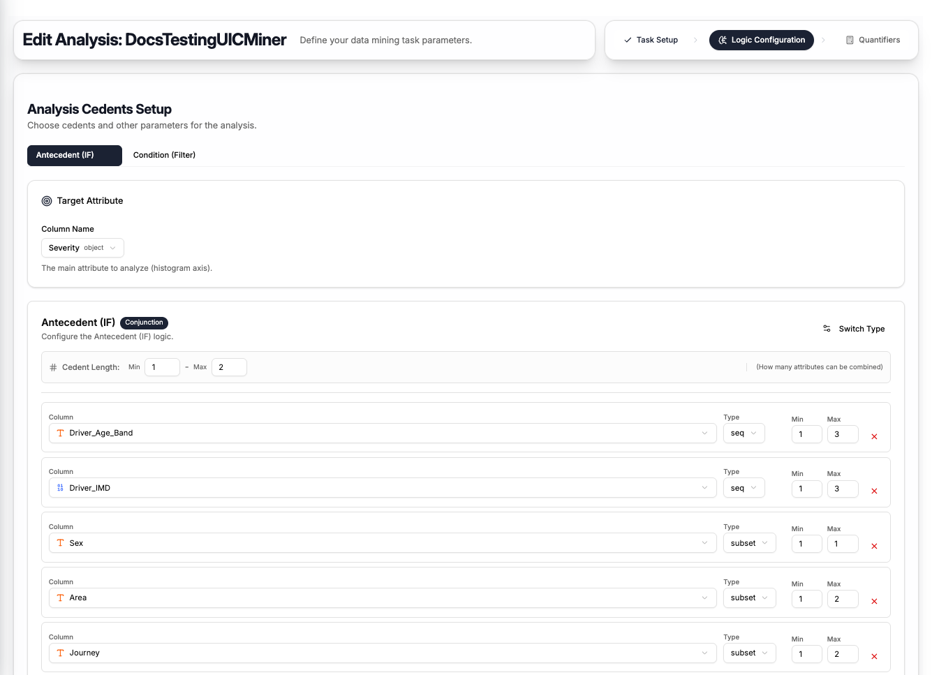 UIC-Miner Step 2 - Logic Configuration